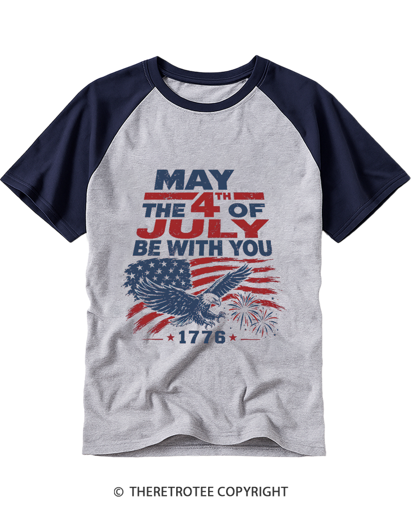 TheRetroTee July The 4th Be With You 1970s Raglan Baseball T-Shirt