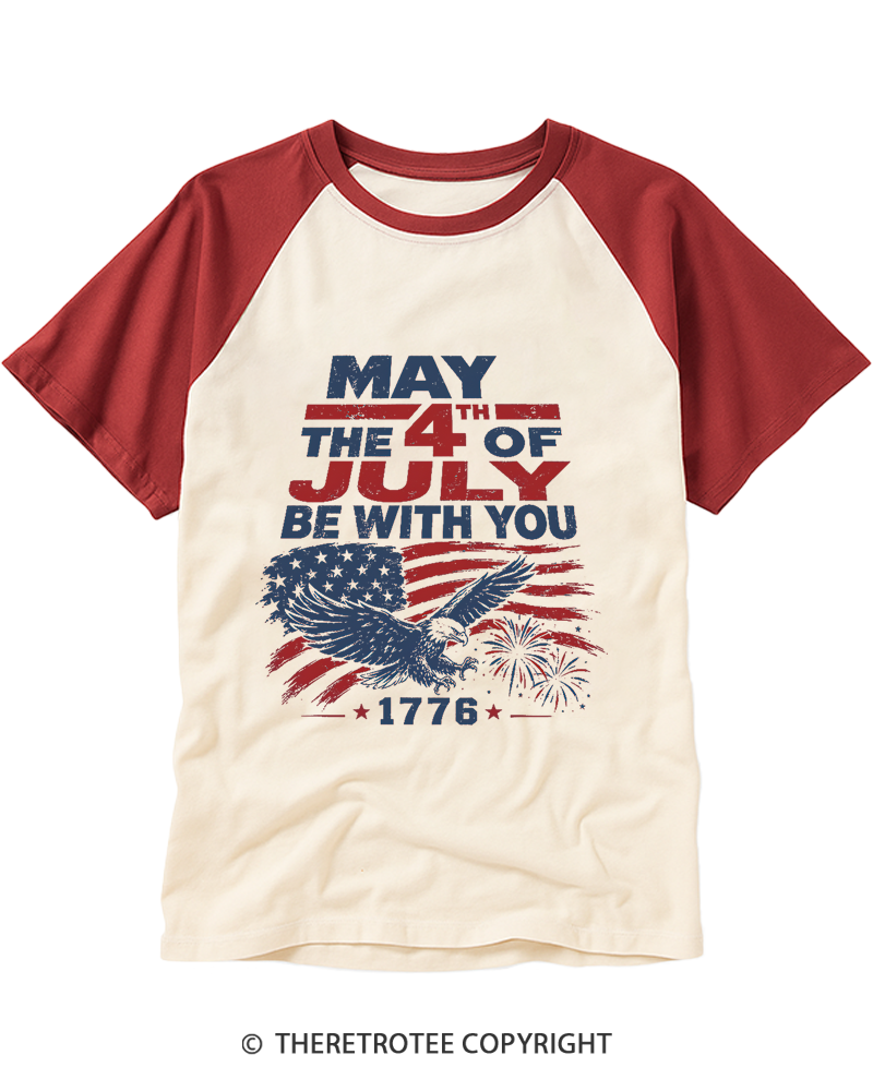 TheRetroTee July The 4th Be With You 1970s Raglan Baseball T-Shirt