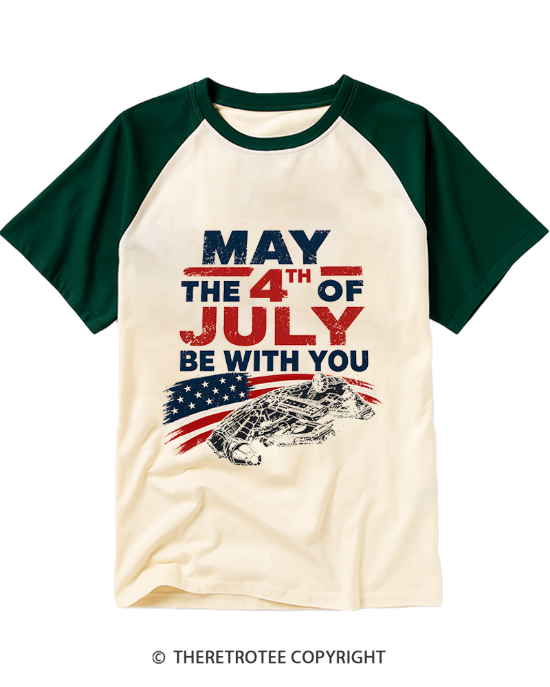 TheRetroTee July The 4th Be With You 1970s Raglan Baseball T-Shirt