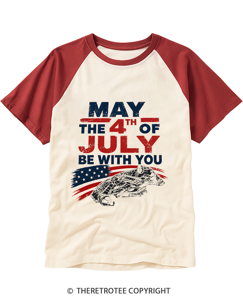 TheRetroTee July The 4th Be With You 1970s Raglan Baseball T-Shirt
