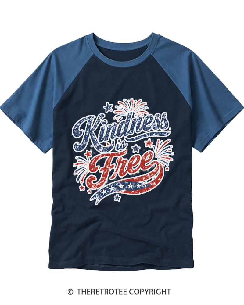 TheRetroTee Kindness Is Free Raglan Baseball T-Shirt