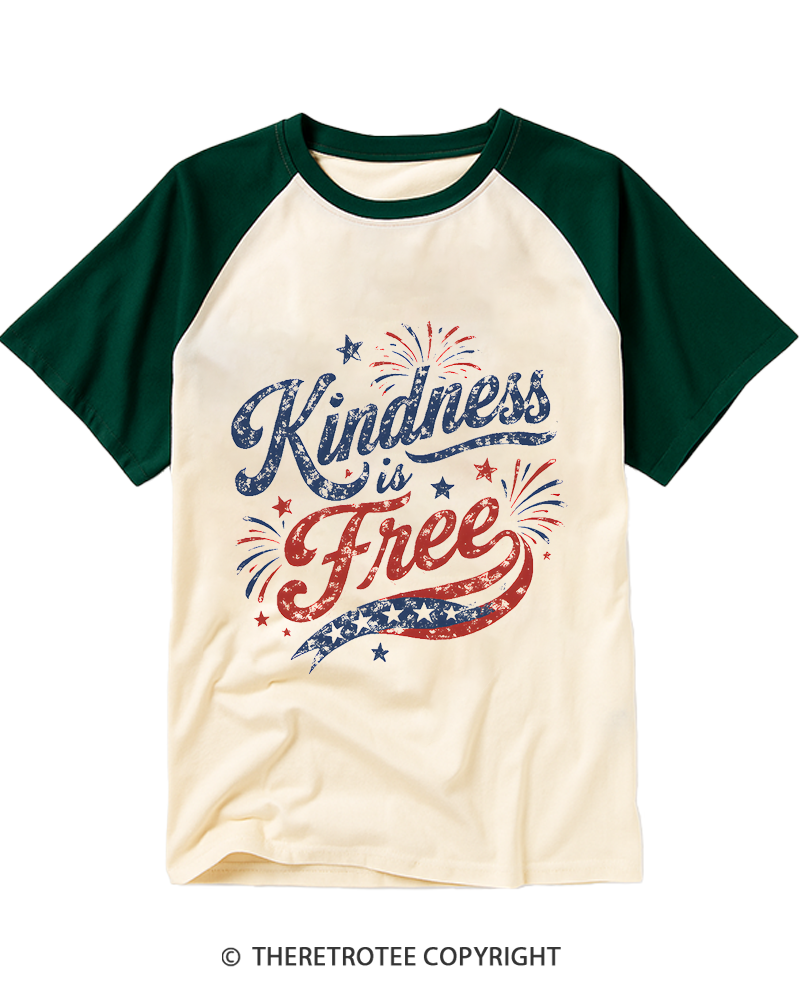 TheRetroTee Kindness Is Free Raglan Baseball T-Shirt