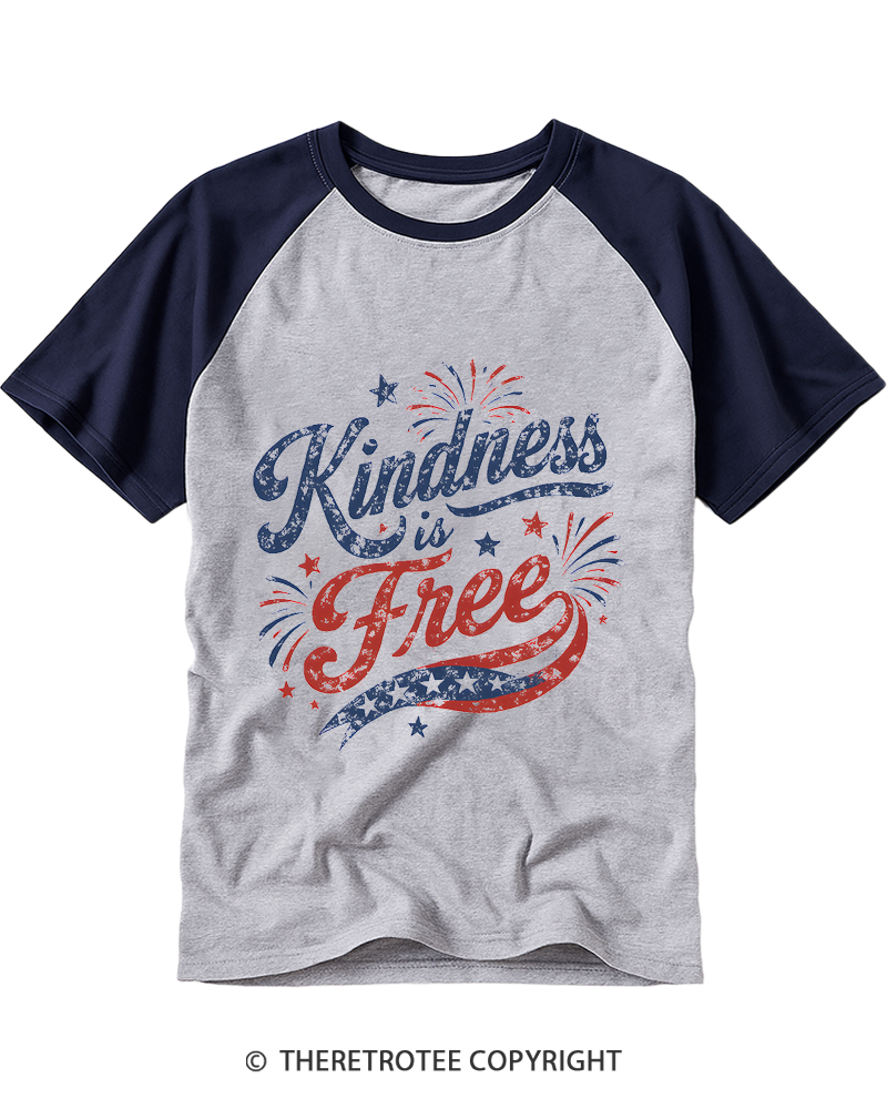 TheRetroTee Kindness Is Free Raglan Baseball T-Shirt