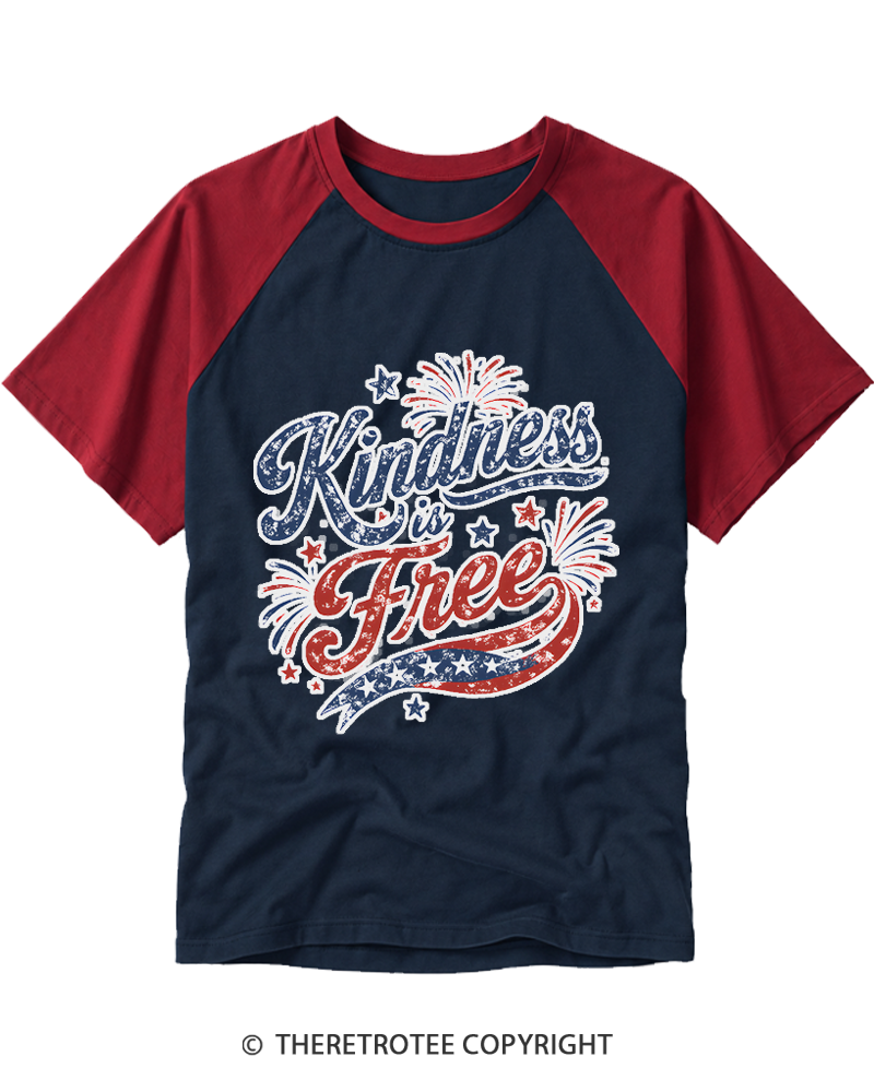 TheRetroTee Kindness Is Free Raglan Baseball T-Shirt