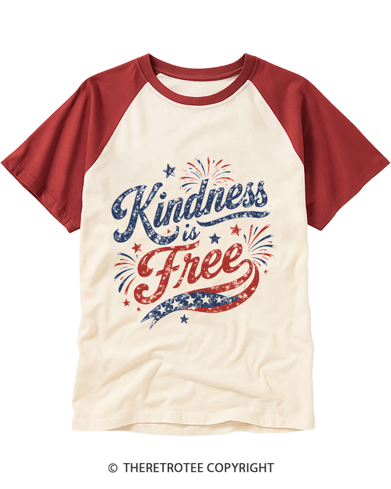 TheRetroTee Kindness Is Free Raglan Baseball T-Shirt