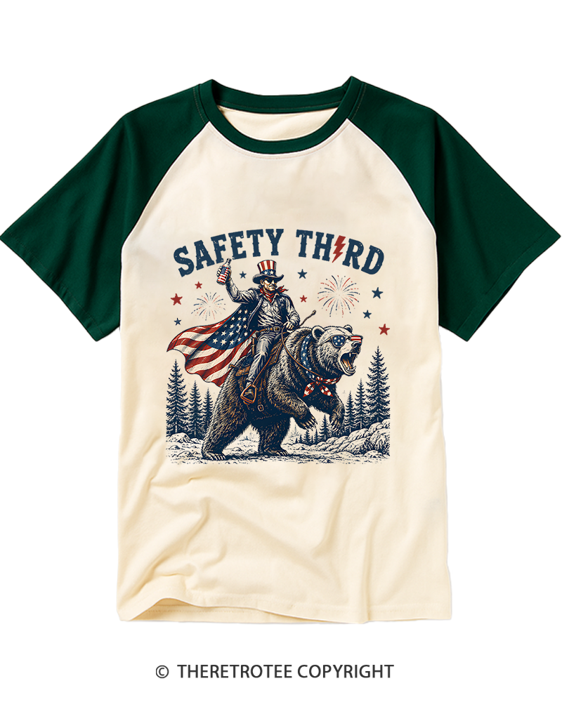 TheRetroTee Safety Third 1950s Raglan Baseball T-Shirt
