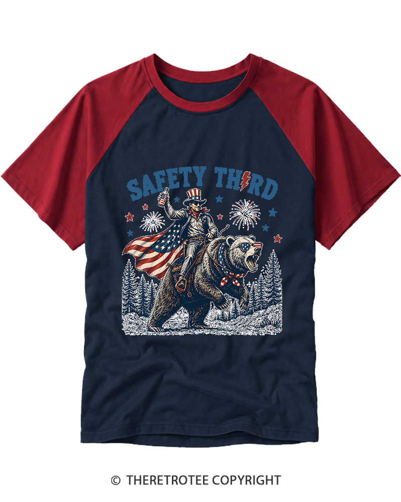 TheRetroTee Safety Third 1950s Raglan Baseball T-Shirt
