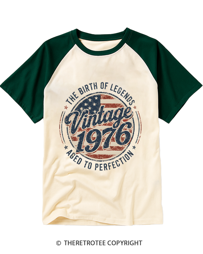 TheRetroTee Vintage 1976 Raglan Baseball T-Shirt