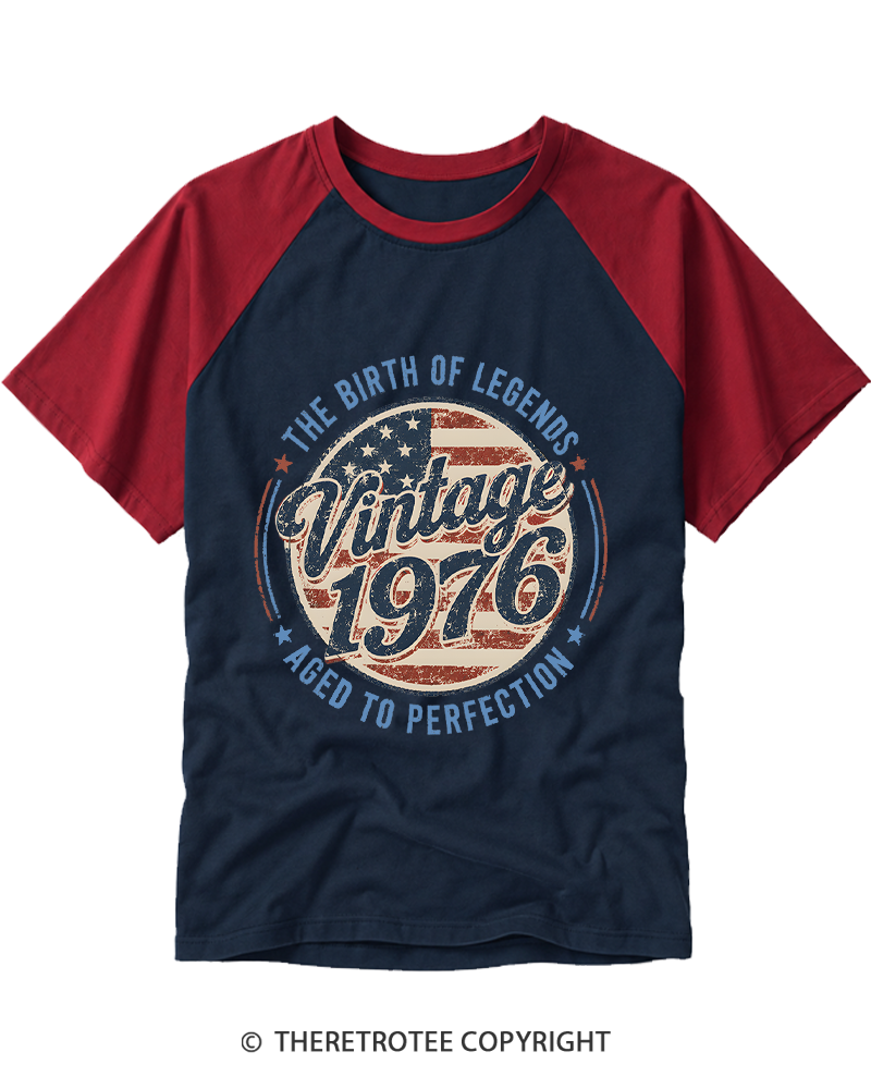 TheRetroTee Vintage 1976 Raglan Baseball T-Shirt