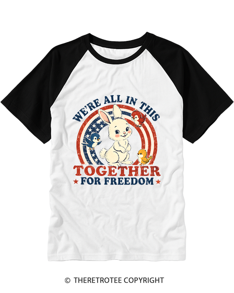 TheRetroTee We're All In This Together For Freedom 1970s Raglan Baseball T-Shirt