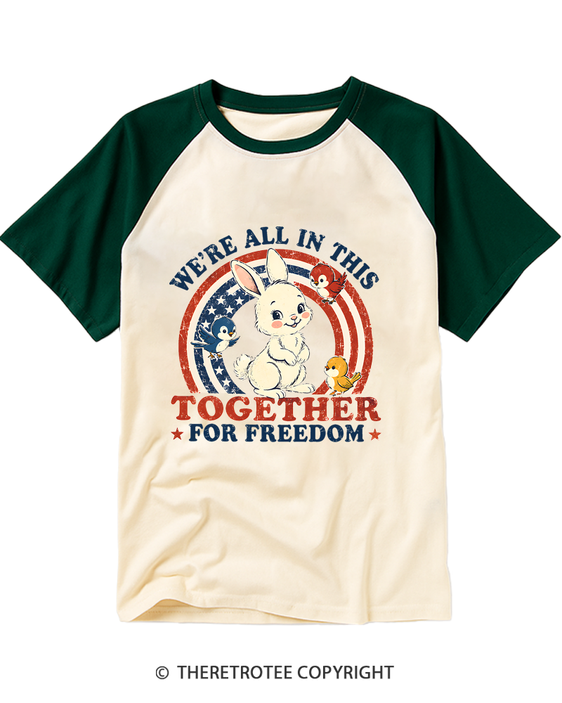 TheRetroTee We're All In This Together For Freedom 1970s Raglan Baseball T-Shirt