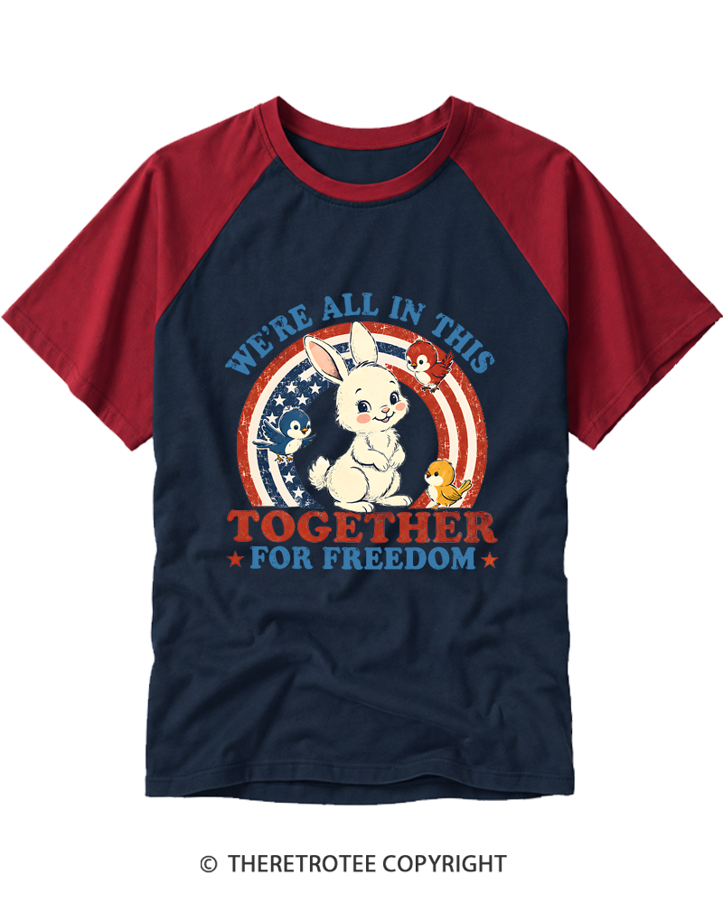 TheRetroTee We're All In This Together For Freedom 1970s Raglan Baseball T-Shirt