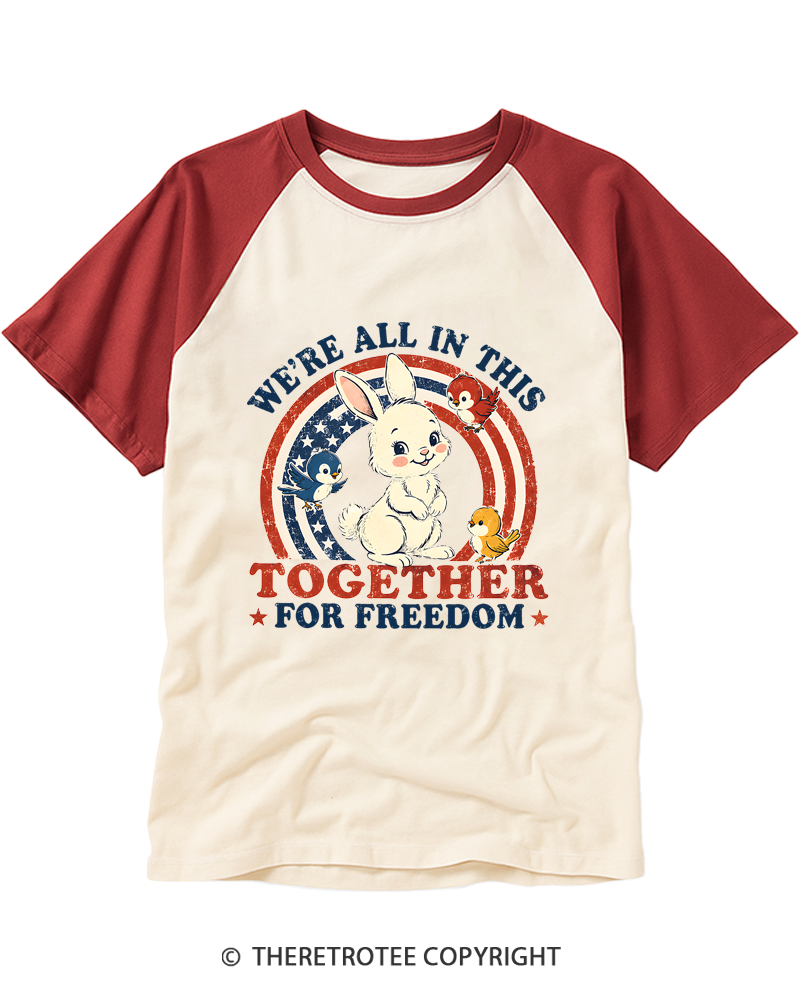 TheRetroTee We're All In This Together For Freedom 1970s Raglan Baseball T-Shirt