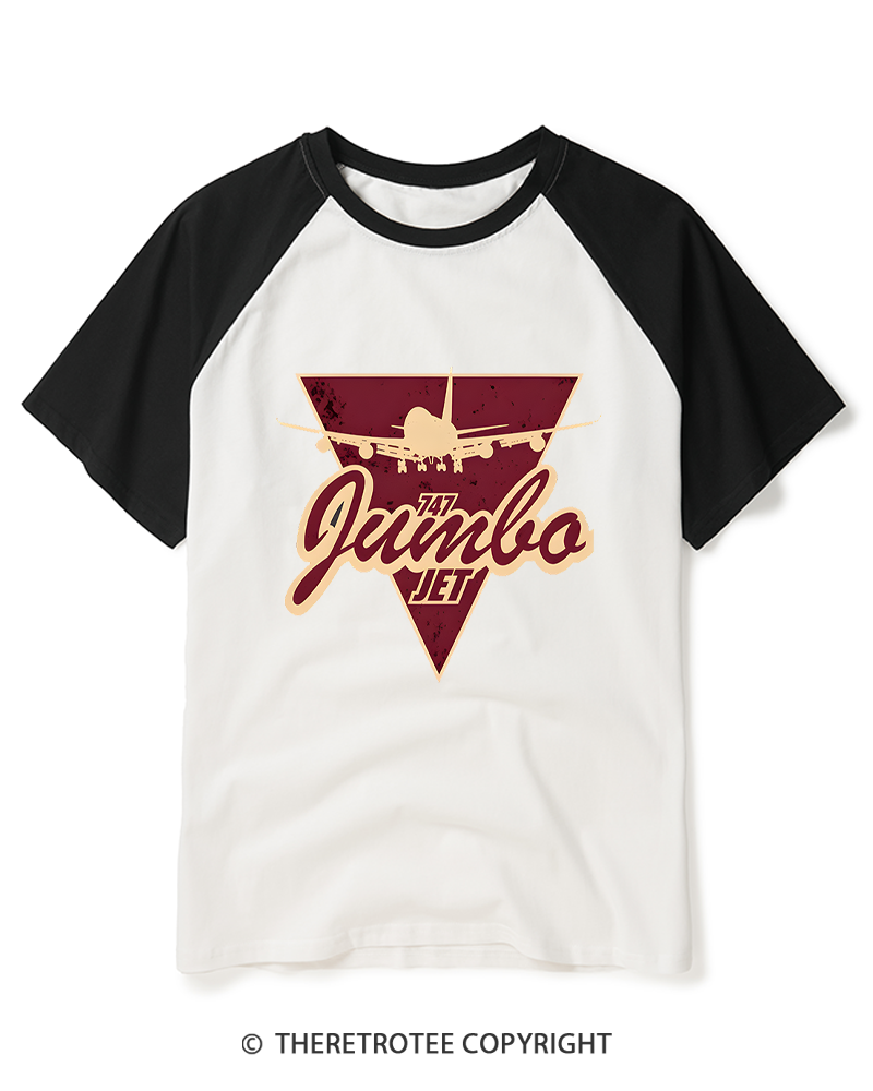 TheRetroTee 747 Jumbo Jet Raglan Baseball T-Shirt