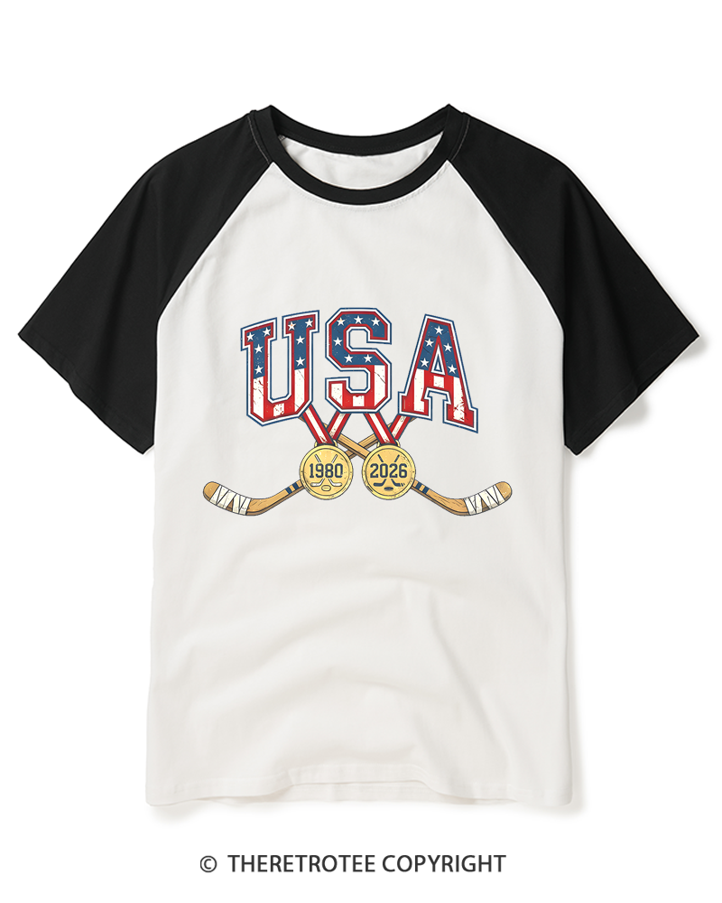 TheRetroTee 1980 Miracle Ice Tee Raglan Baseball T-Shirt