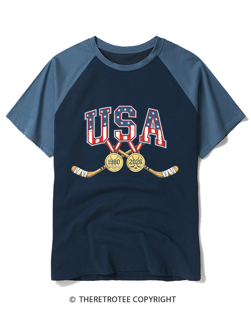 TheRetroTee 1980 Miracle Ice Tee Raglan Baseball T-Shirt