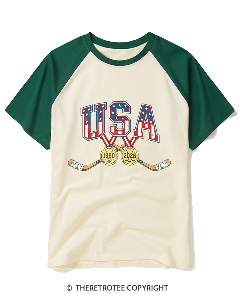 TheRetroTee 1980 Miracle Ice Tee Raglan Baseball T-Shirt