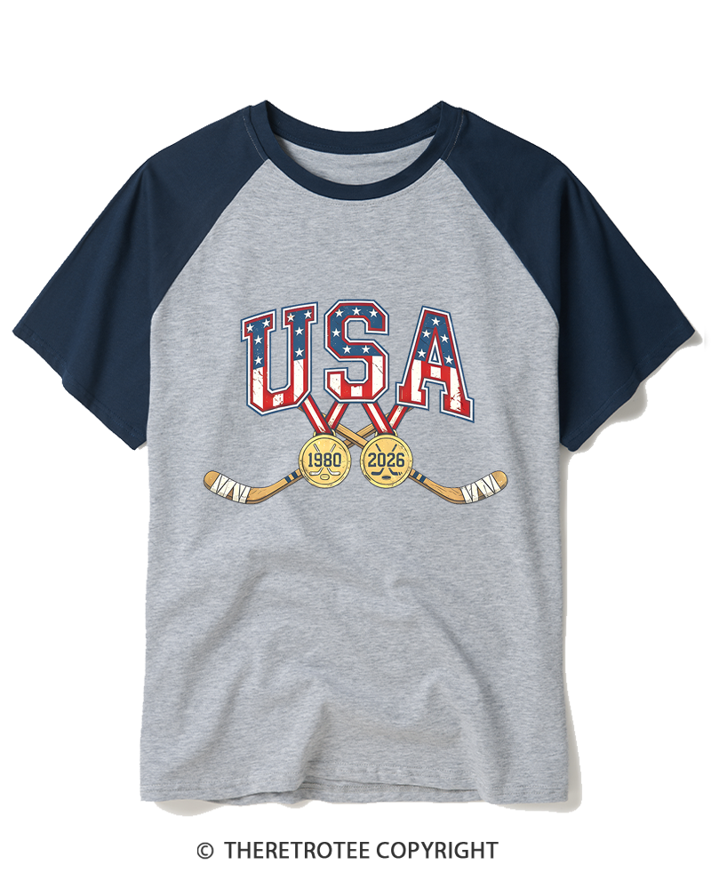 TheRetroTee 1980 Miracle Ice Tee Raglan Baseball T-Shirt