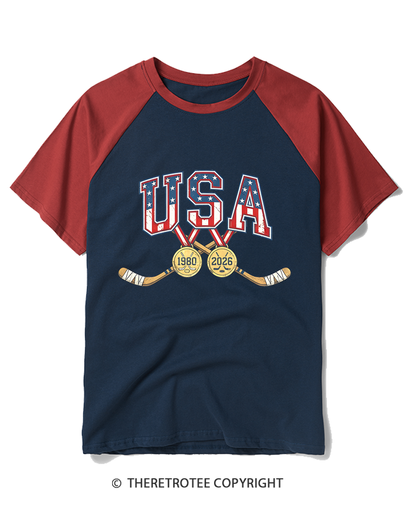 TheRetroTee 1980 Miracle Ice Tee Raglan Baseball T-Shirt