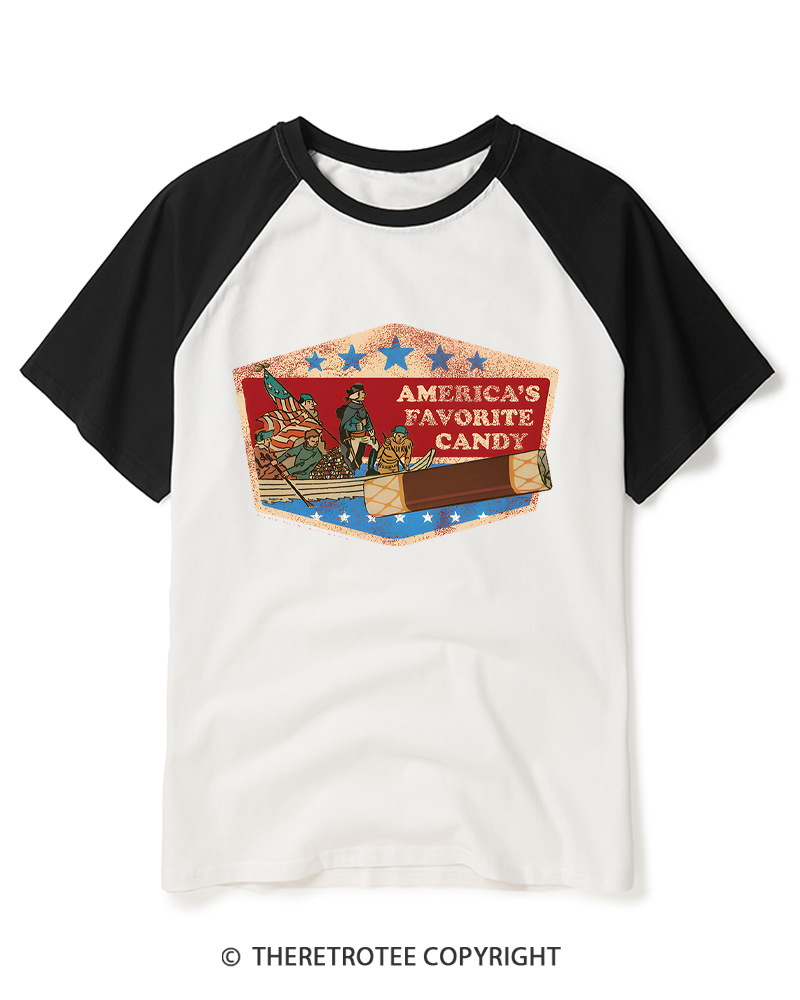 TheRetroTee America’s Favorite Candy Raglan Baseball T-Shirt