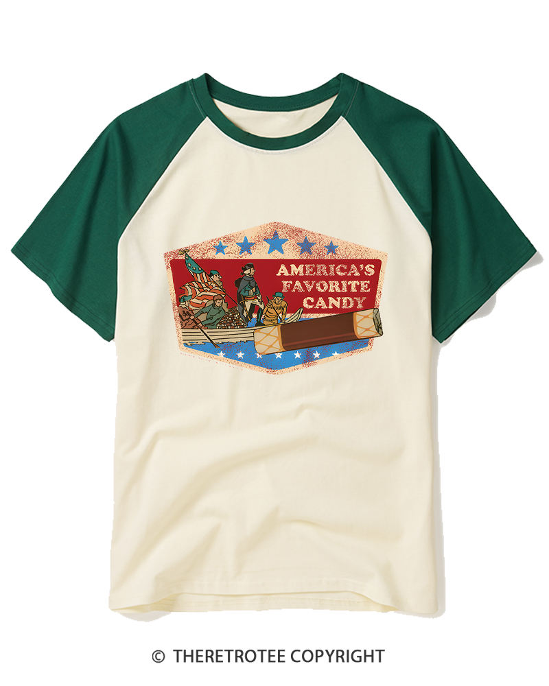 TheRetroTee America’s Favorite Candy Raglan Baseball T-Shirt