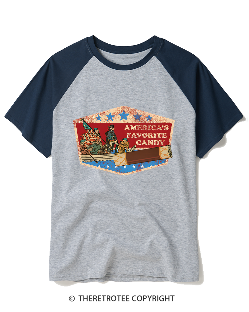 TheRetroTee America’s Favorite Candy Raglan Baseball T-Shirt