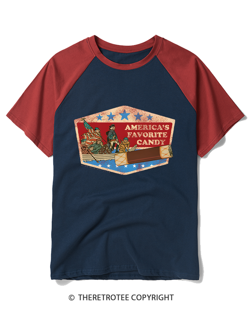 TheRetroTee America’s Favorite Candy Raglan Baseball T-Shirt