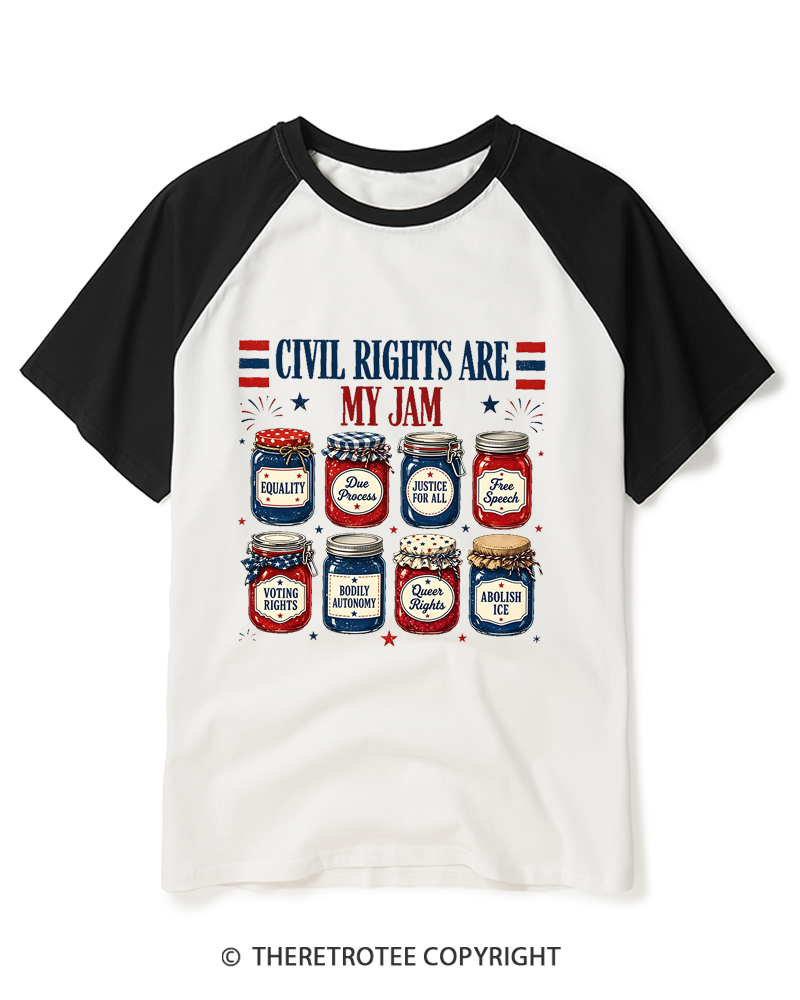 TheRetroTee Civil Rights are my Jam Fourth of July Raglan Baseball T-Shirt