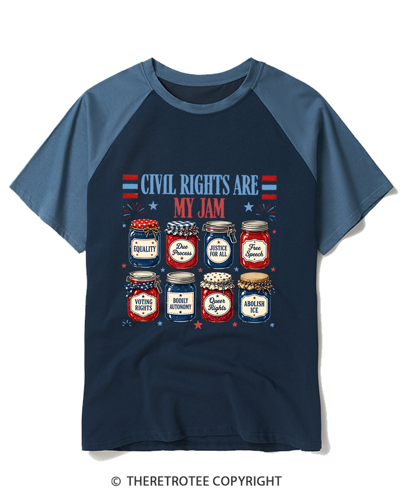 TheRetroTee Civil Rights are my Jam Fourth of July Raglan Baseball T-Shirt