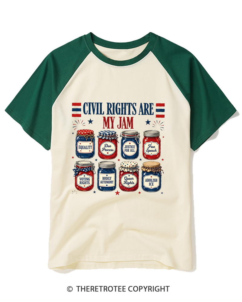 TheRetroTee Civil Rights are my Jam Fourth of July Raglan Baseball T-Shirt