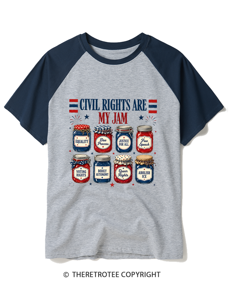 TheRetroTee Civil Rights are my Jam Fourth of July Raglan Baseball T-Shirt