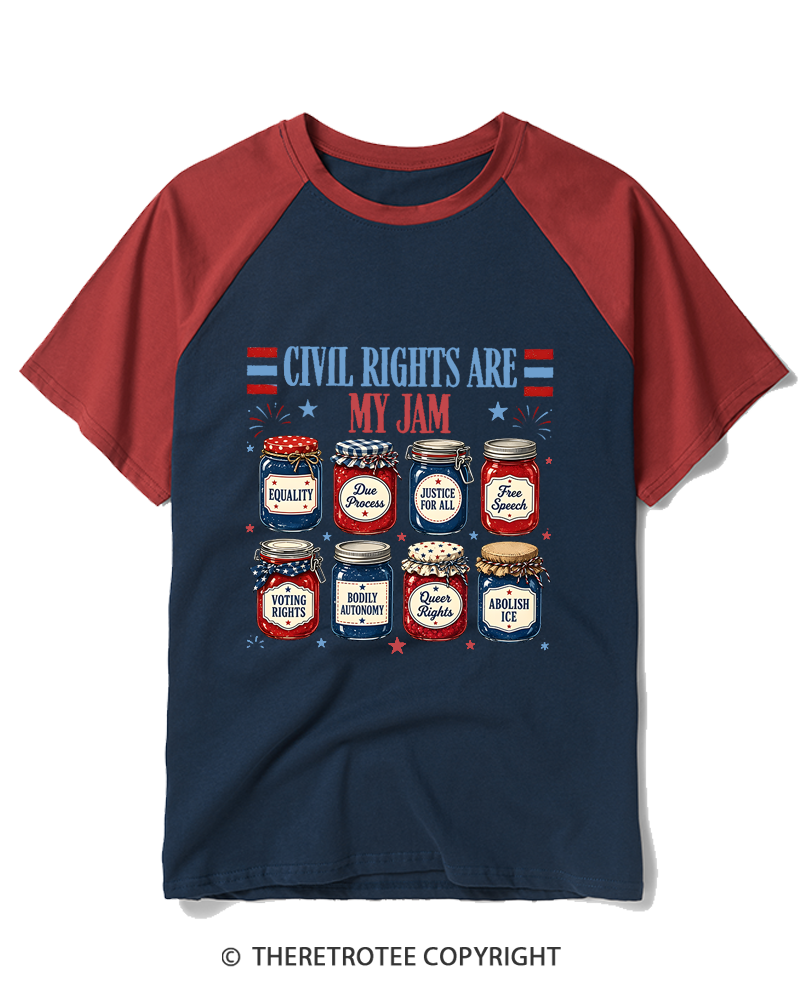 TheRetroTee Civil Rights are my Jam Fourth of July Raglan Baseball T-Shirt