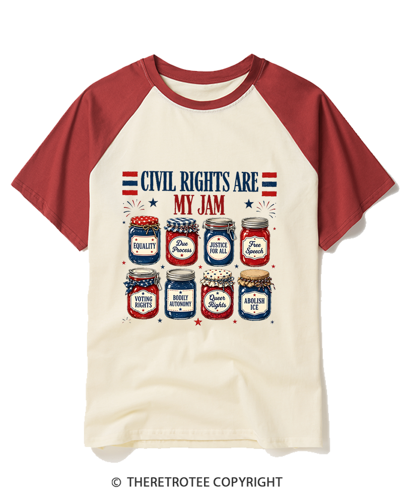 TheRetroTee Civil Rights are my Jam Fourth of July Raglan Baseball T-Shirt
