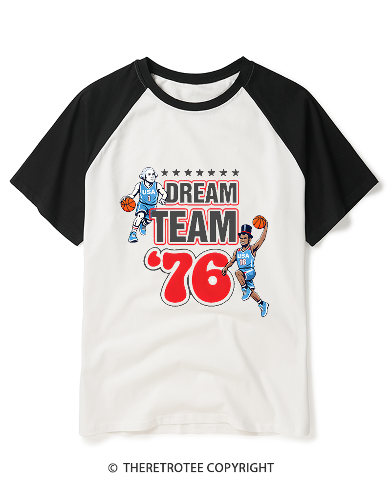 TheRetroTee Dream Team '76 1970s Raglan Baseball T-Shirt