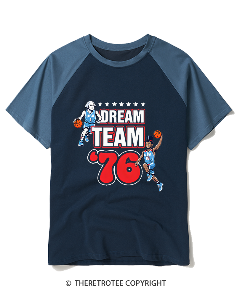 TheRetroTee Dream Team '76 1970s Raglan Baseball T-Shirt