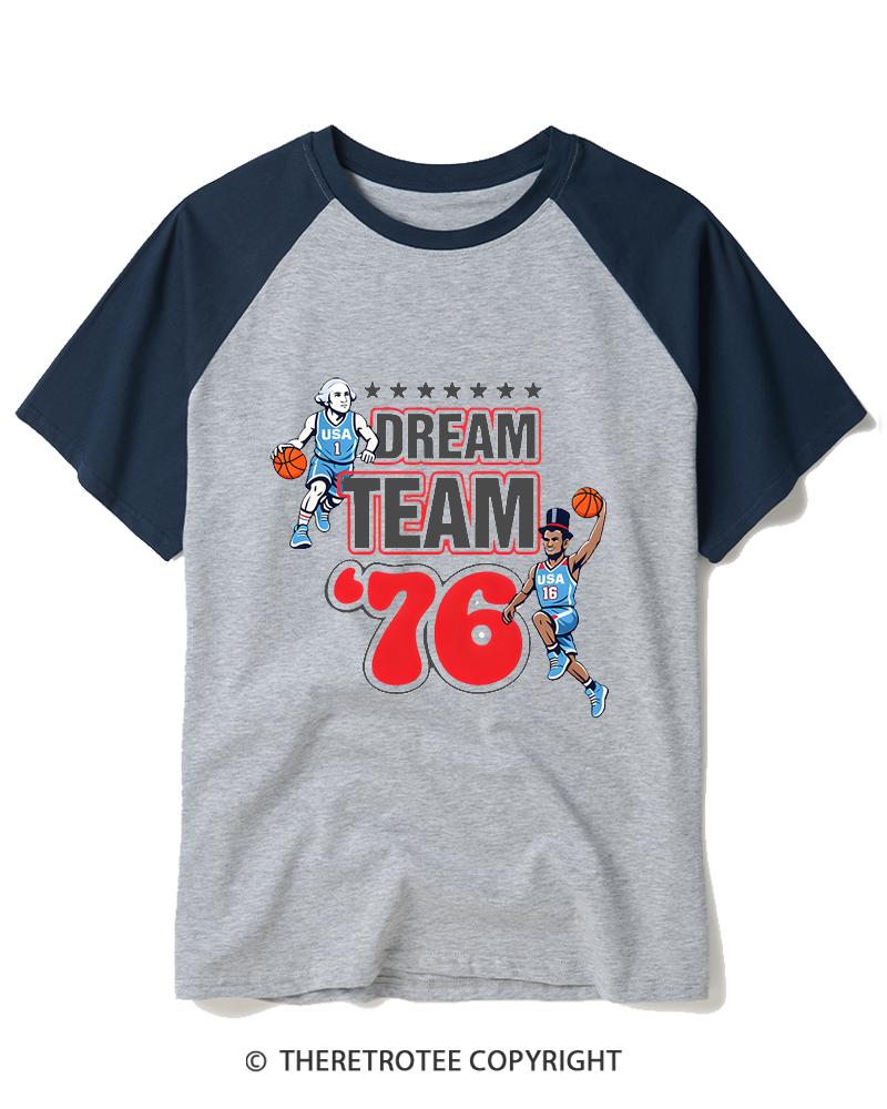 TheRetroTee Dream Team '76 1970s Raglan Baseball T-Shirt