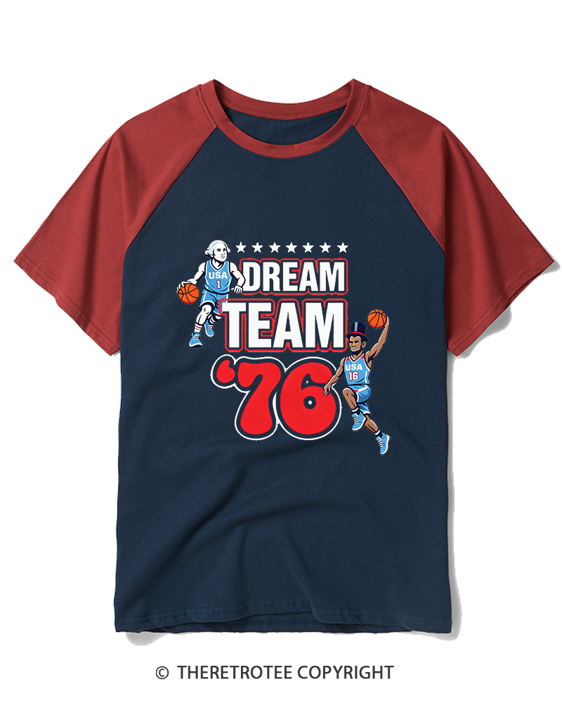 TheRetroTee Dream Team '76 1970s Raglan Baseball T-Shirt