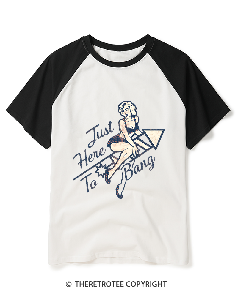 TheRetroTee Here To Bang Raglan Baseball T-Shirt