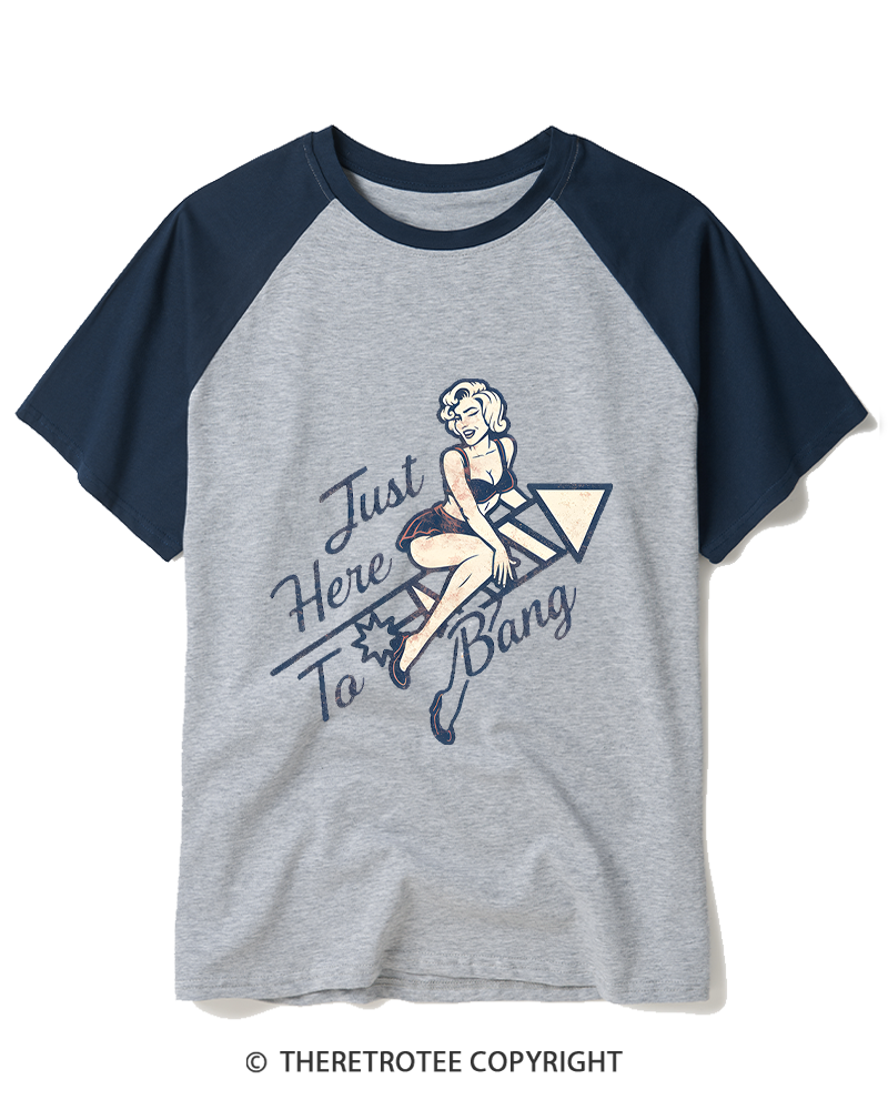 TheRetroTee Here To Bang Raglan Baseball T-Shirt