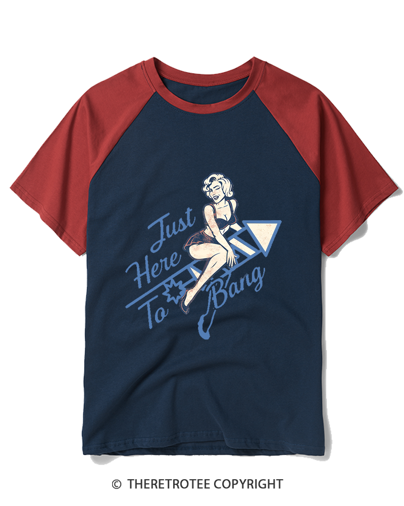 TheRetroTee Here To Bang Raglan Baseball T-Shirt
