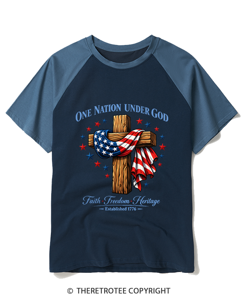 TheRetroTee One Nation Under God Raglan Baseball T-Shirt