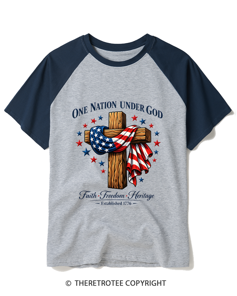 TheRetroTee One Nation Under God Raglan Baseball T-Shirt
