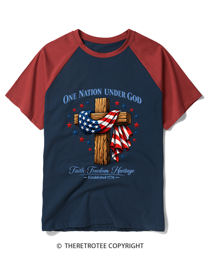 TheRetroTee One Nation Under God Raglan Baseball T-Shirt