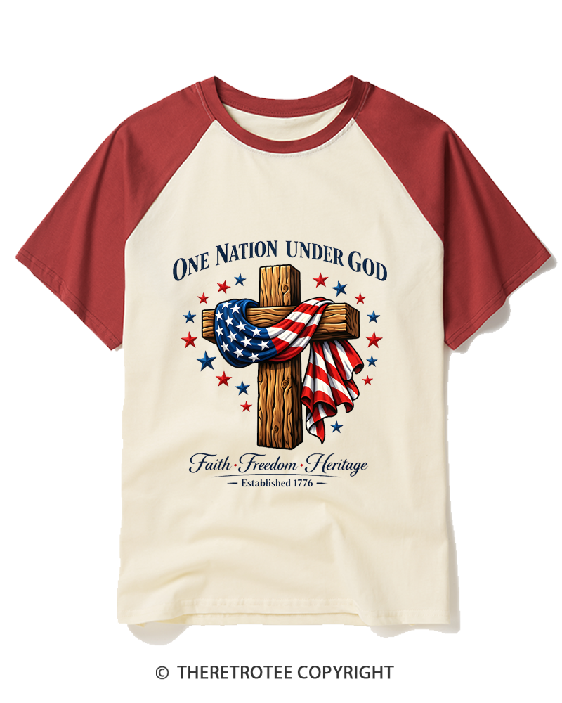 TheRetroTee One Nation Under God Raglan Baseball T-Shirt
