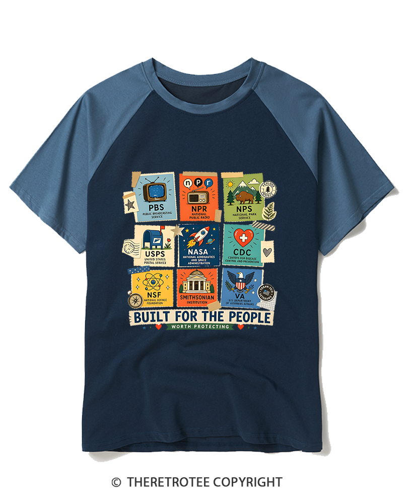 TheRetroTee Protect Democratic Institutions PBS NPR Raglan Baseball T-Shirt