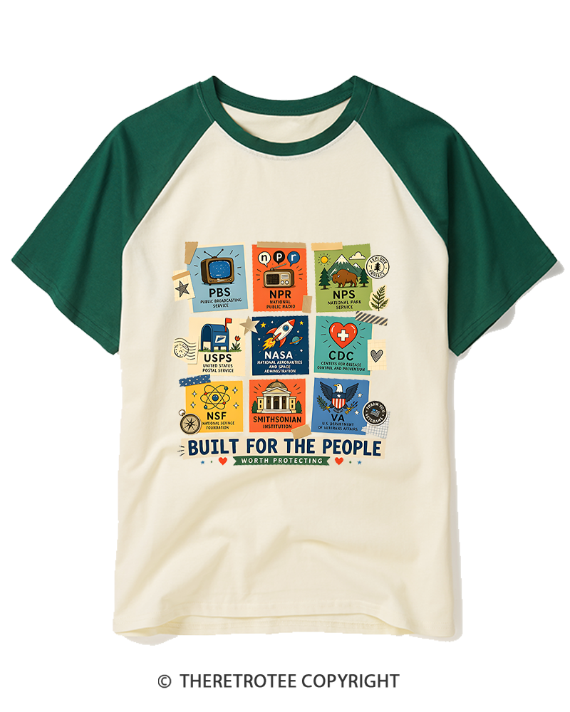 TheRetroTee Protect Democratic Institutions PBS NPR Raglan Baseball T-Shirt