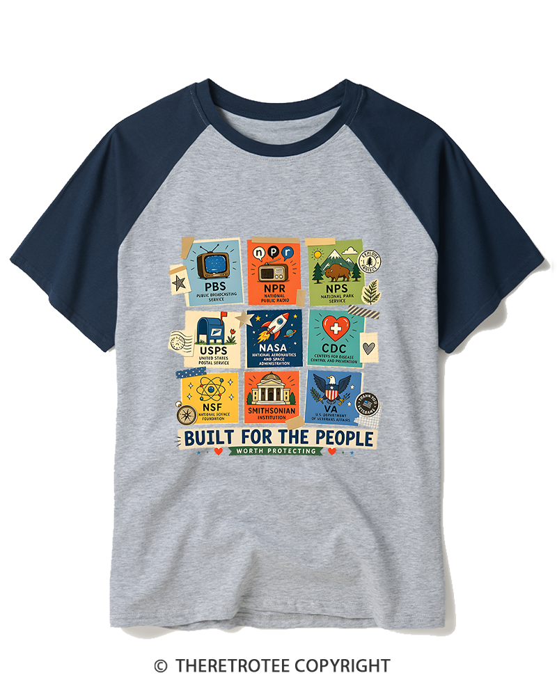 TheRetroTee Protect Democratic Institutions PBS NPR Raglan Baseball T-Shirt