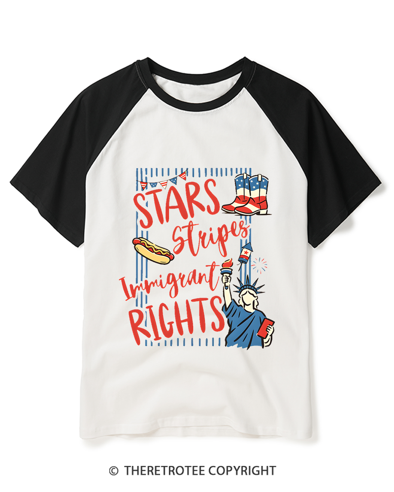 TheRetroTee Stars Stripes Immigrant Rights Raglan Baseball T-Shirt