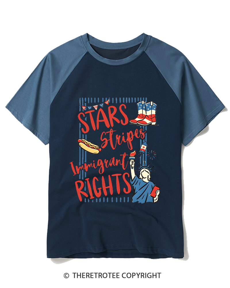 TheRetroTee Stars Stripes Immigrant Rights Raglan Baseball T-Shirt