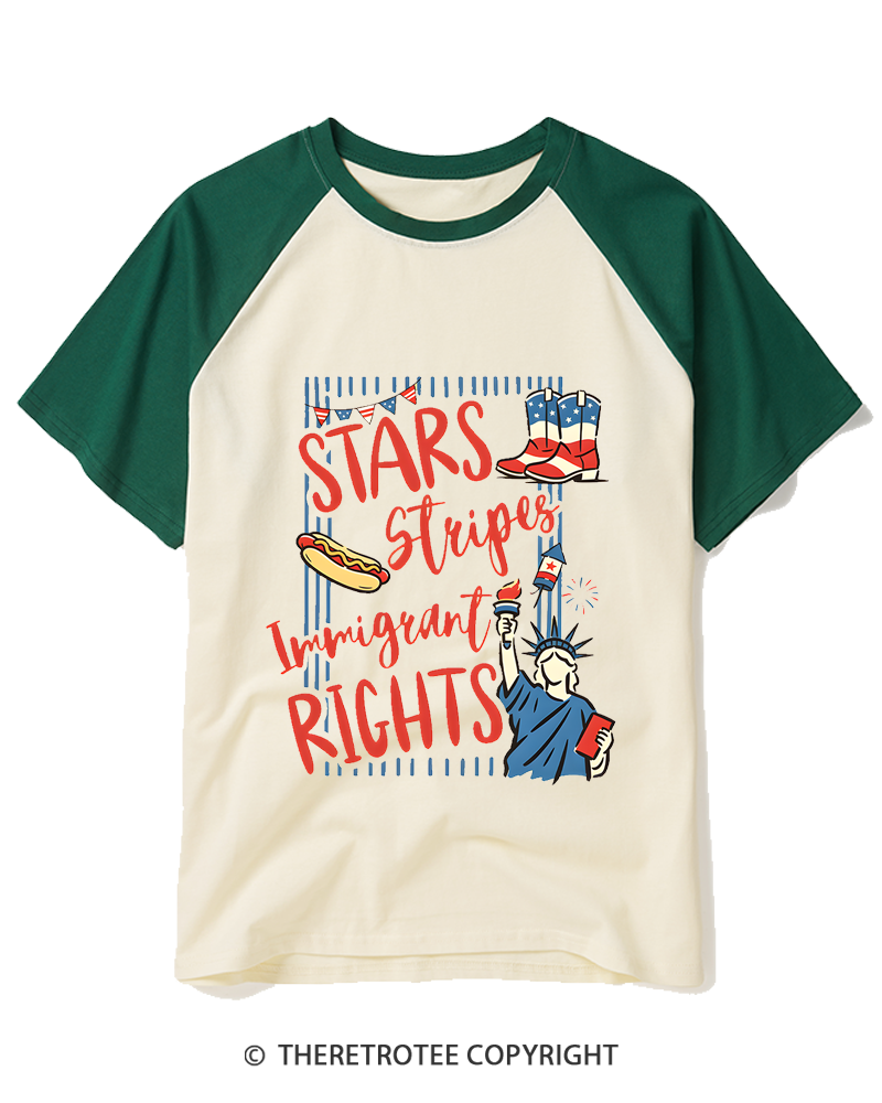 TheRetroTee Stars Stripes Immigrant Rights Raglan Baseball T-Shirt